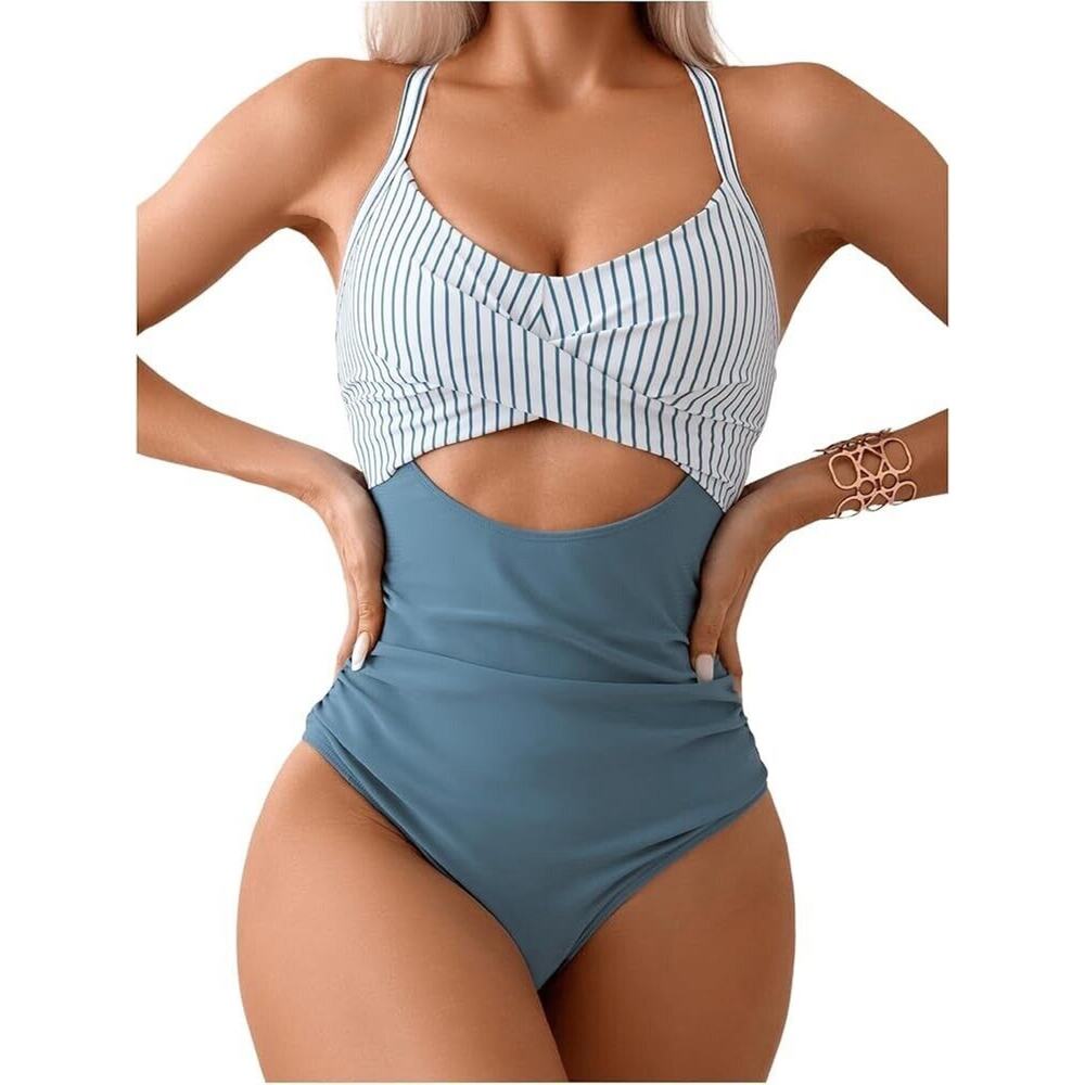 NWT Cupshe One Piece Swimsuit Cutout Front Crisscross Lace Up Back Size M